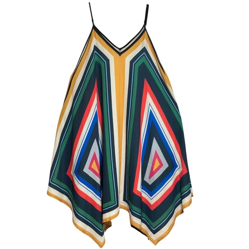 Jealous Tomato Cami Top Women Multicolor Geometric Handkerchief Hem Boho Retro M
